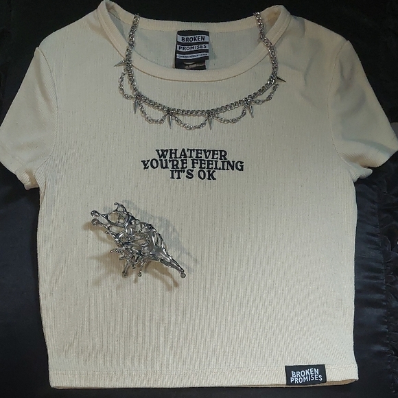 Broken Promises Tops - Broken Promises Cream Crop Top T-Shirt Women's Small Zumiez